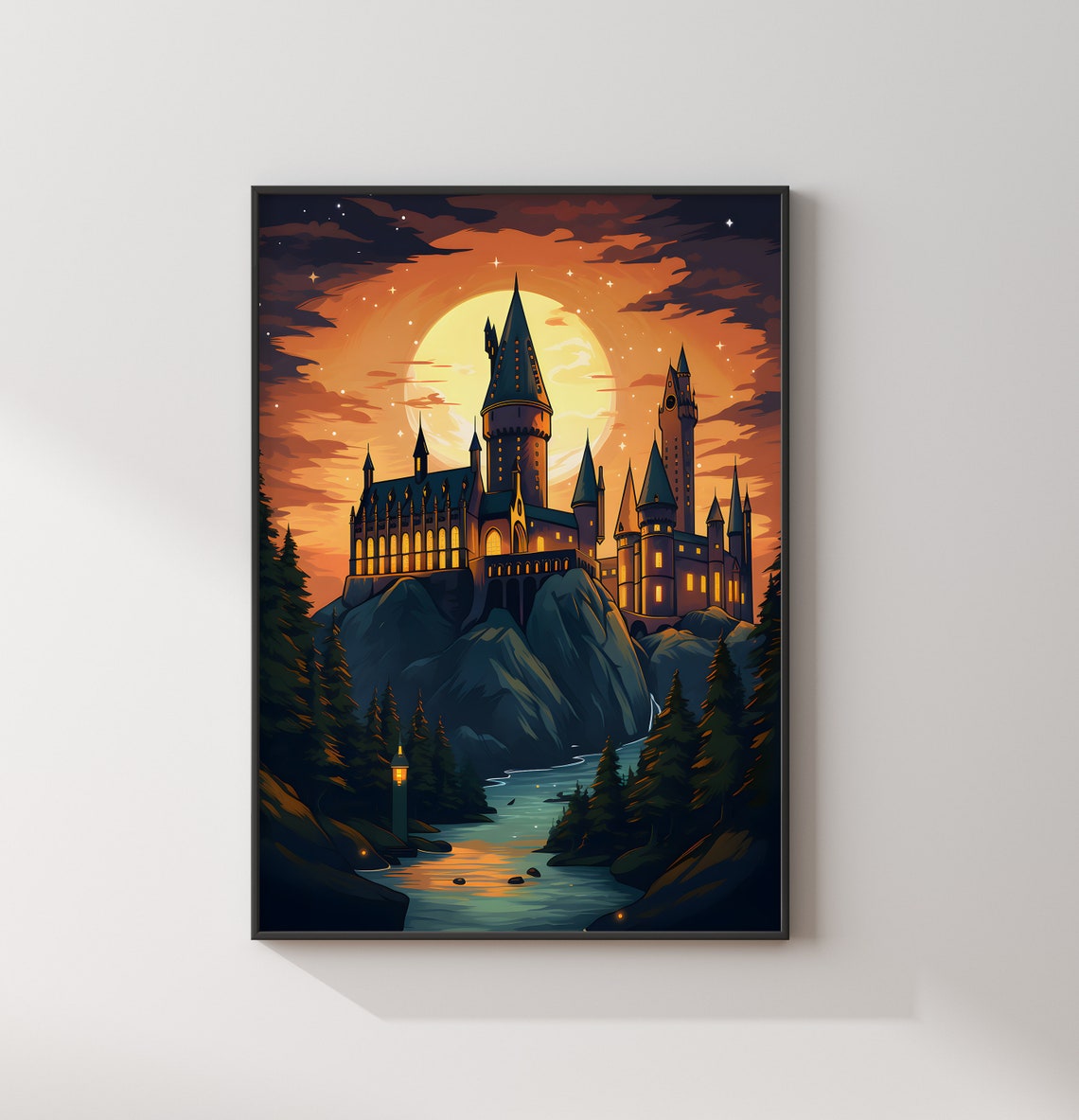 Hogwarts Castle at Night Starry Full Moon Wizard School Poster - Image 2