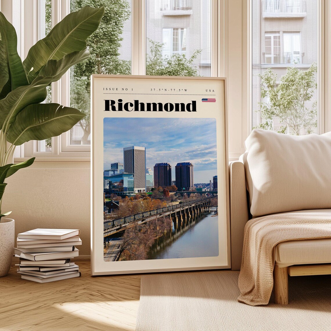 Richmond Virginia Skyline River Rail Bridge Modern Travel Poster