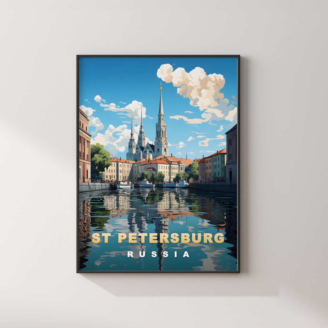 St Petersburg Russia Canal Spires Boats Vintage Retro Travel Poster - Image 2