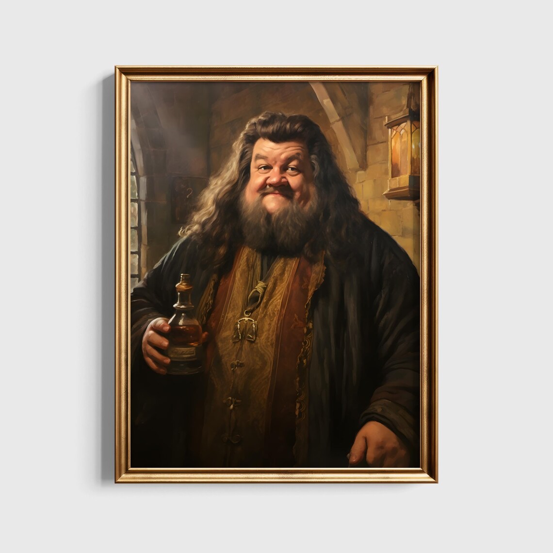 Warm Hagrid Portrait Bearded Gamekeeper Wizard Oil Painting Poster
