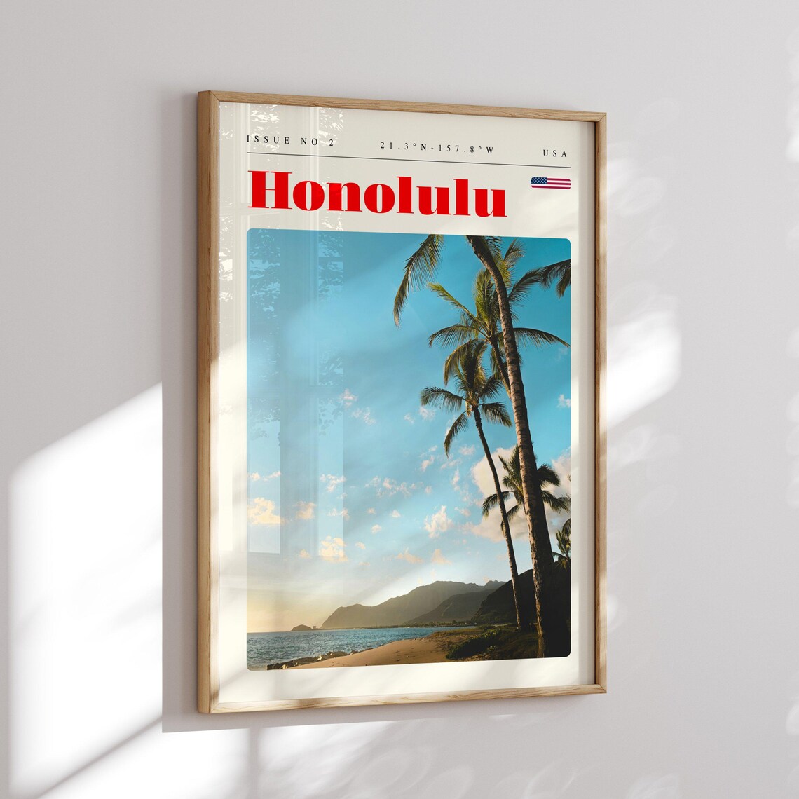 Honolulu Hawaii Palm Trees Beach Sunset Vintage Travel Poster - Image 2