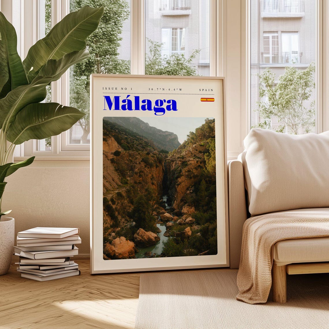 Málaga Spain Dramatic Rocky River Gorge Landscape Travel Poster Art