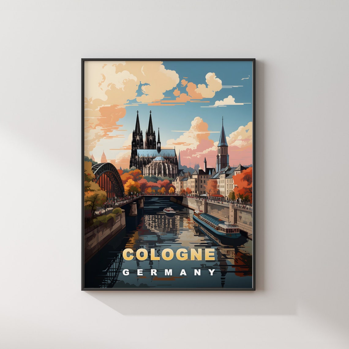 Cologne Germany Cathedral River Bridge Autumn Colors Travel Poster - Image 2