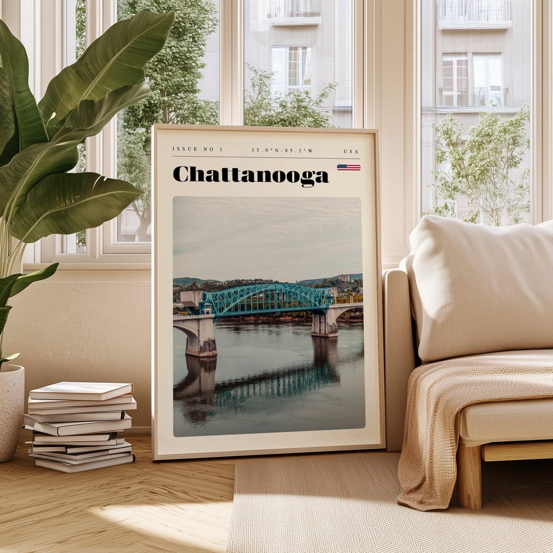 Chattanooga Tennessee Blue Truss Bridge River View Travel Poster