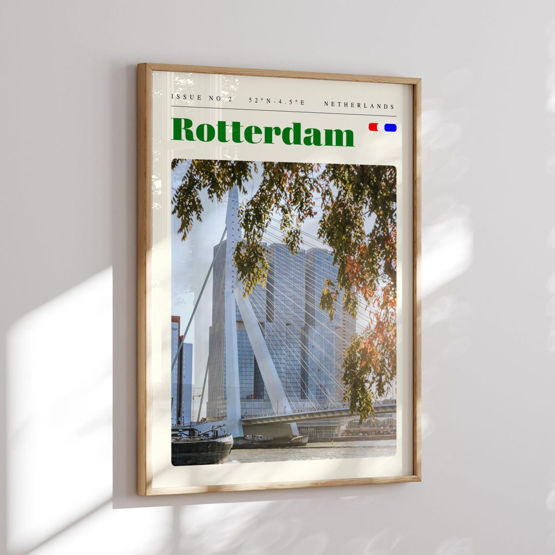 Rotterdam Erasmus Bridge Harbor Skyline Vintage Travel Poster - Image 2
