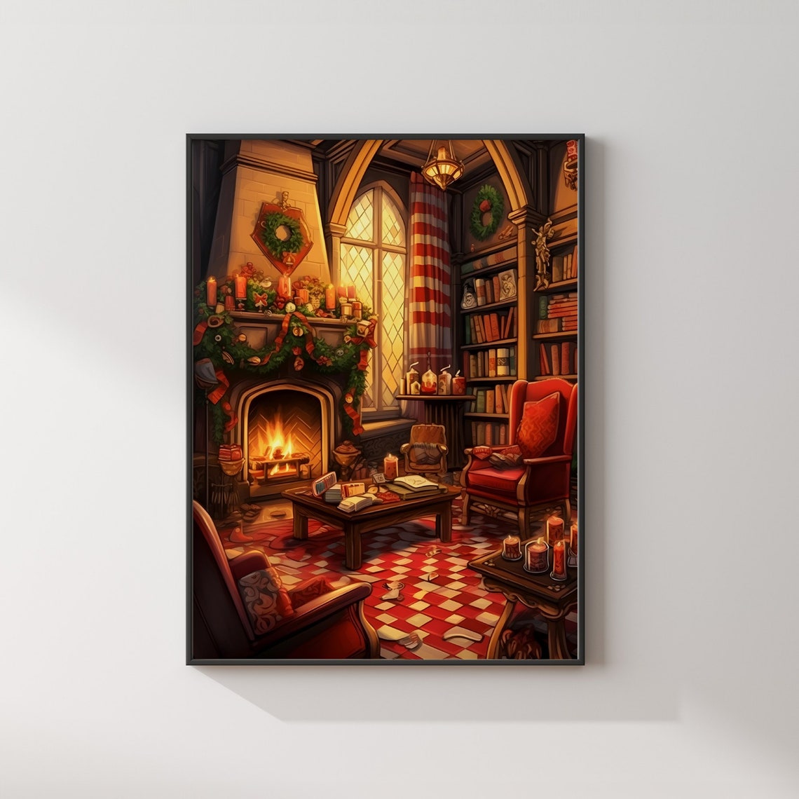 Gryffindor Common Room at Christmas Red Fireplace Wizard Poster - Image 2