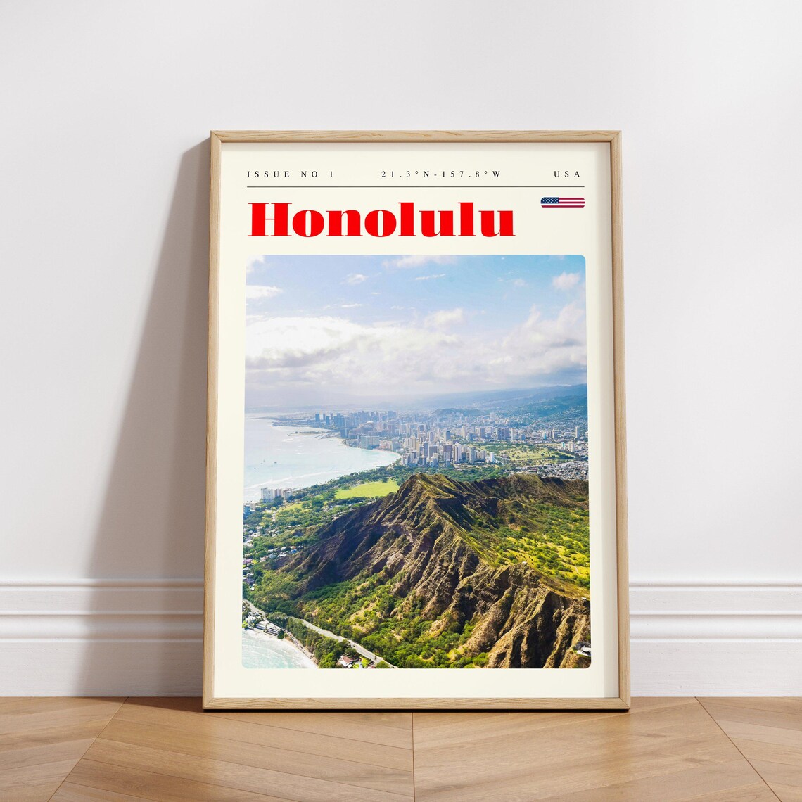 Honolulu USA Diamond Head Crater Scenic Aerial Coastline Poster - Image 3