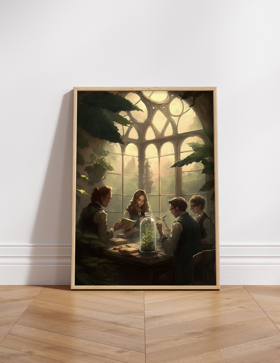 Magical Greenhouse Herbology Students Glass Cloche Wizard Poster