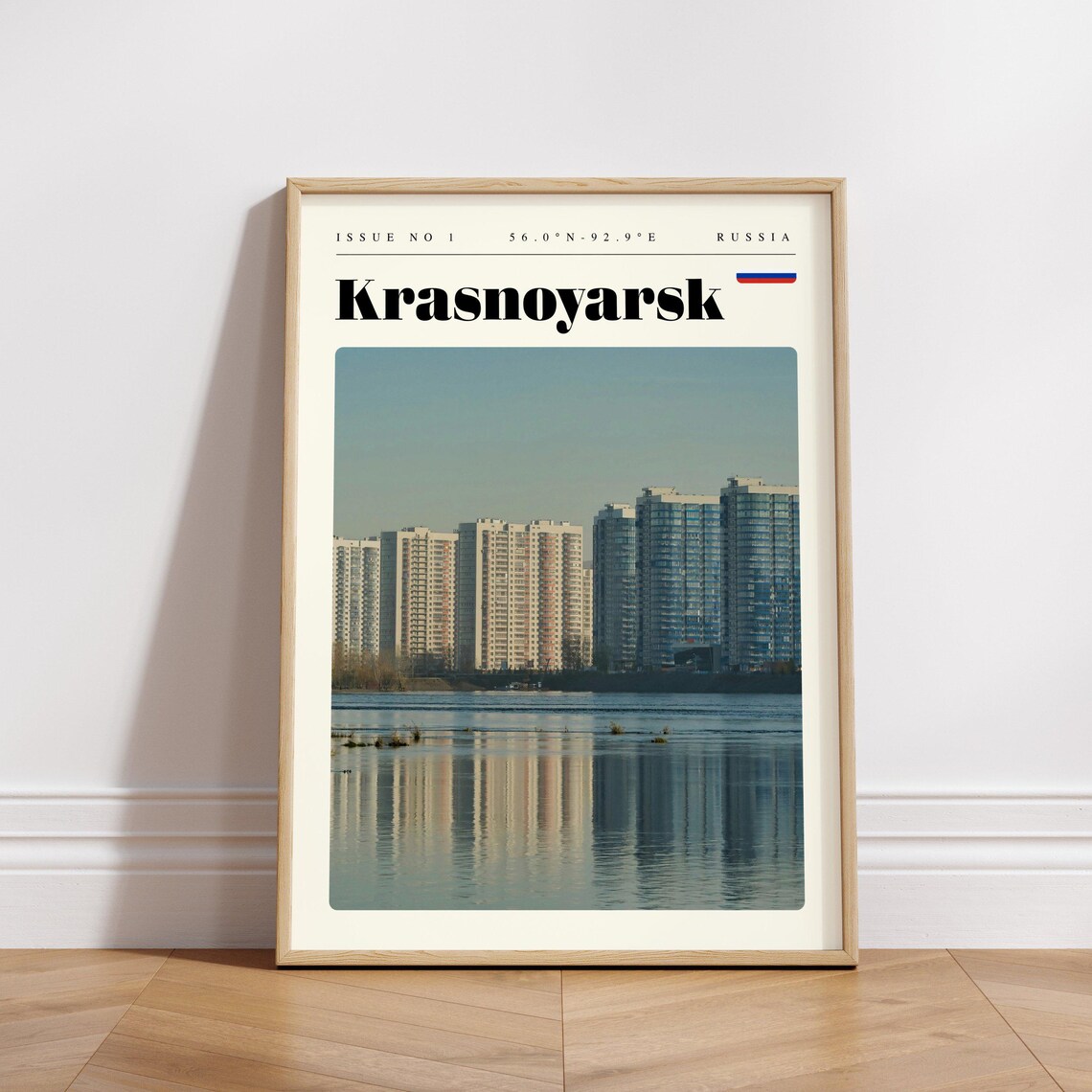 Krasnoyarsk Russia City Towers Reflected in the River Travel Poster - Image 3