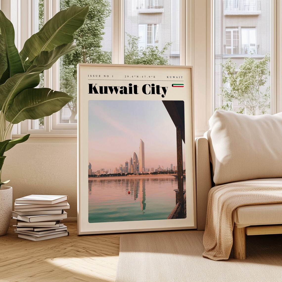 Kuwait City Kuwait Bay Skyline Sunset Reflection Travel Poster