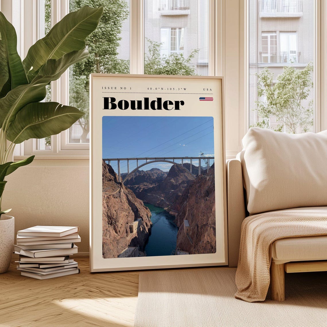 Boulder USA Deep Canyon River Steel Arch Bridge Dramatic Poster