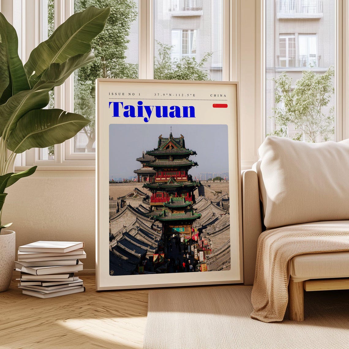 Taiyuan China Multi Tier Pagoda Old Town Rooftops Travel Poster