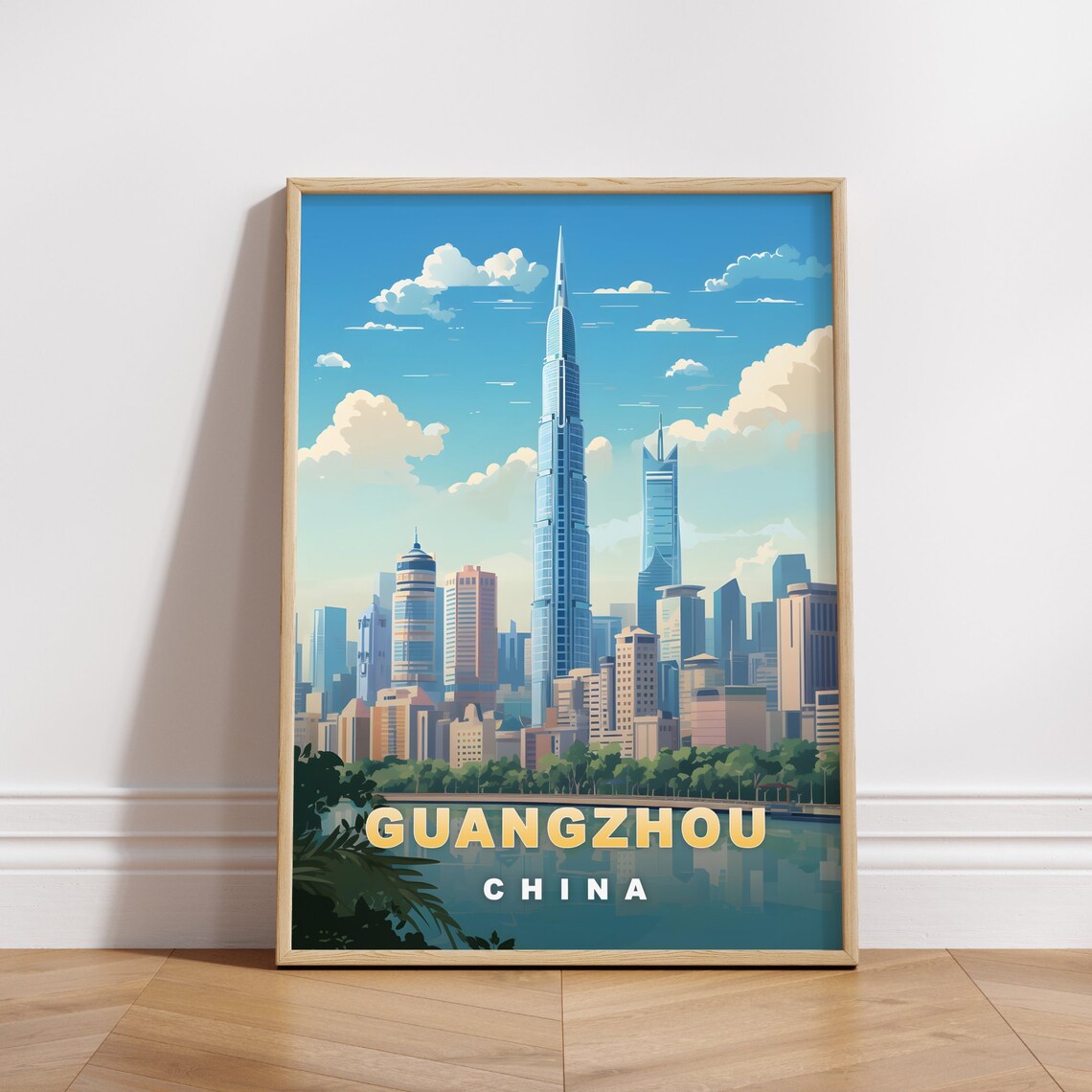 Guangzhou China Modern Skyline Twisted Skyscraper Travel Poster