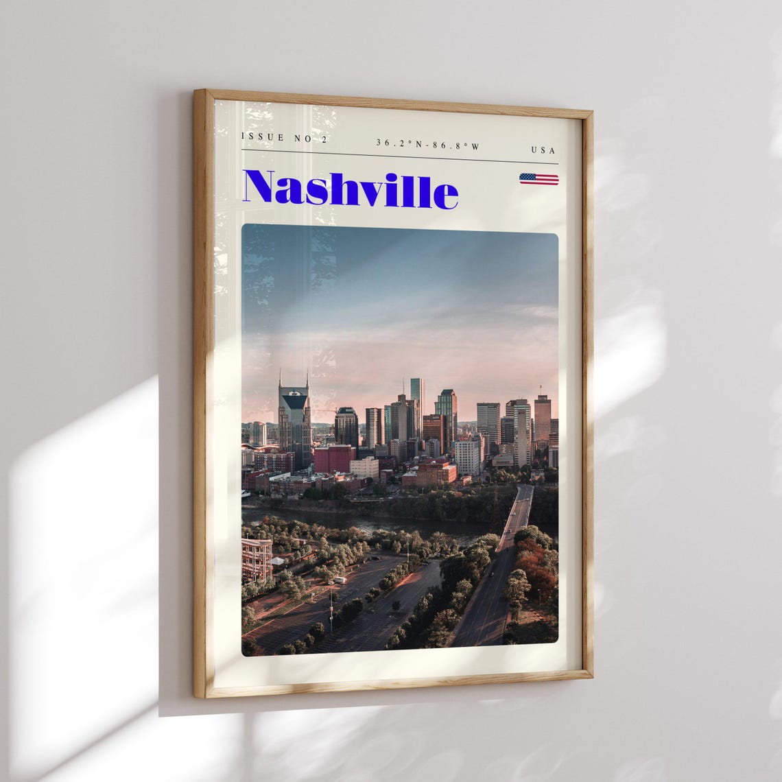 Nashville USA Downtown Skyline at Sunset River Travel Poster Art - Image 2