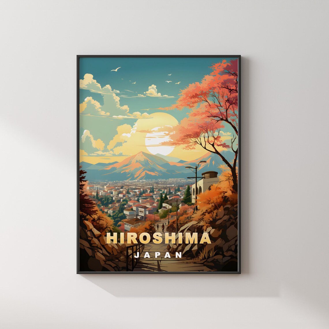 Hiroshima Japan City Mountain Autumn Sunset Golden Travel Poster - Image 2