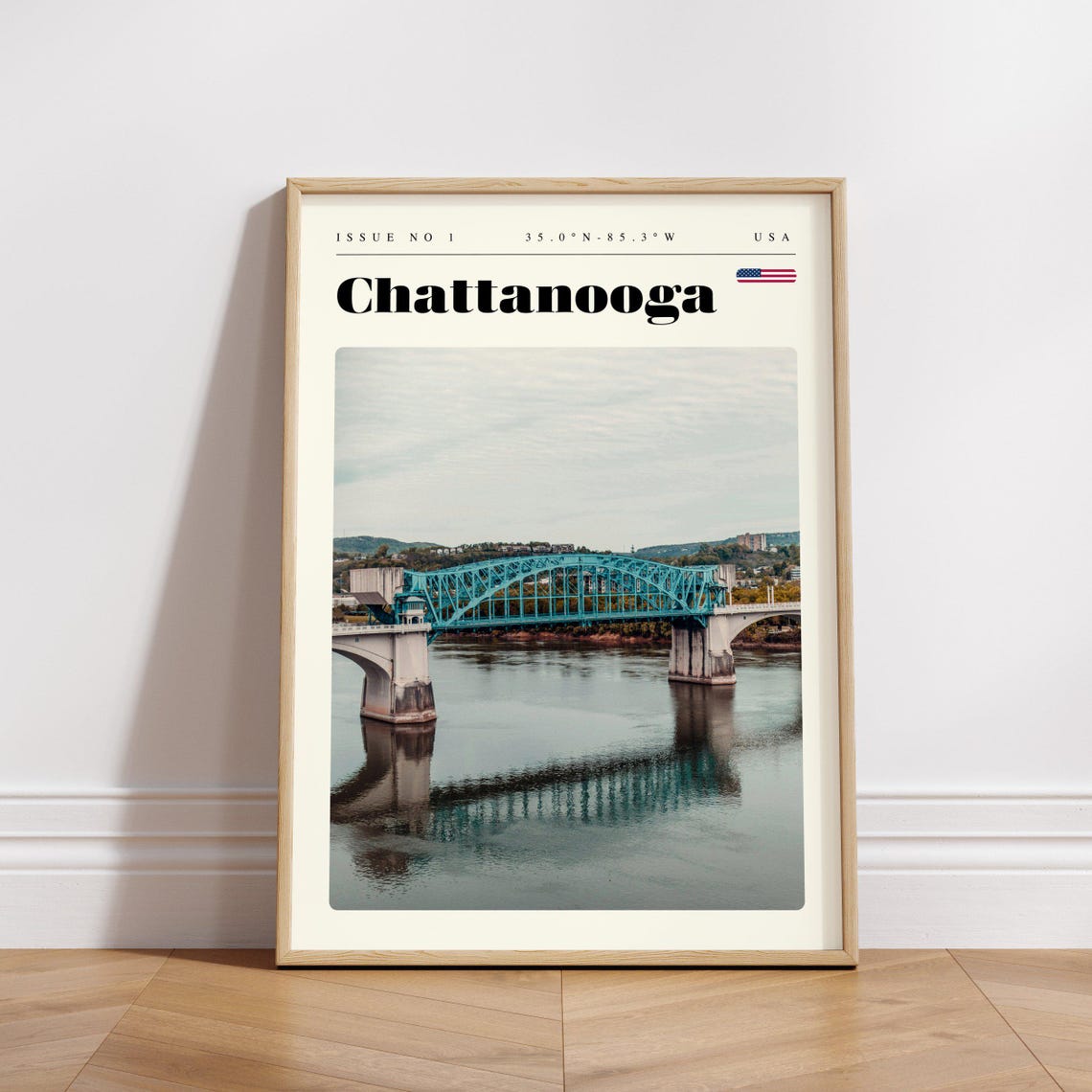 Chattanooga Tennessee Blue Truss Bridge River View Travel Poster - Image 3