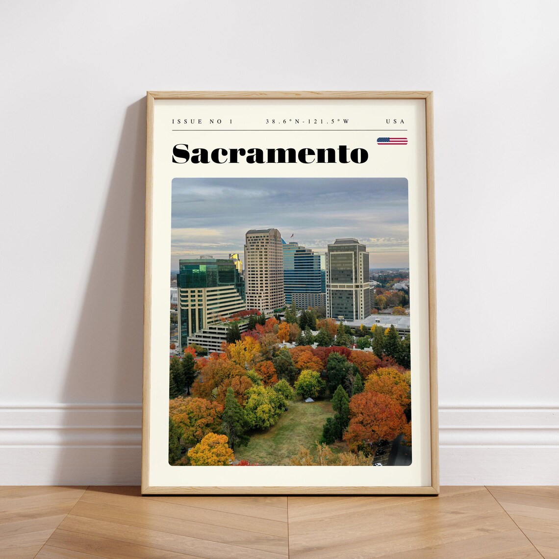 Sacramento USA Autumn Trees and Downtown Skyline Travel Poster - Image 3