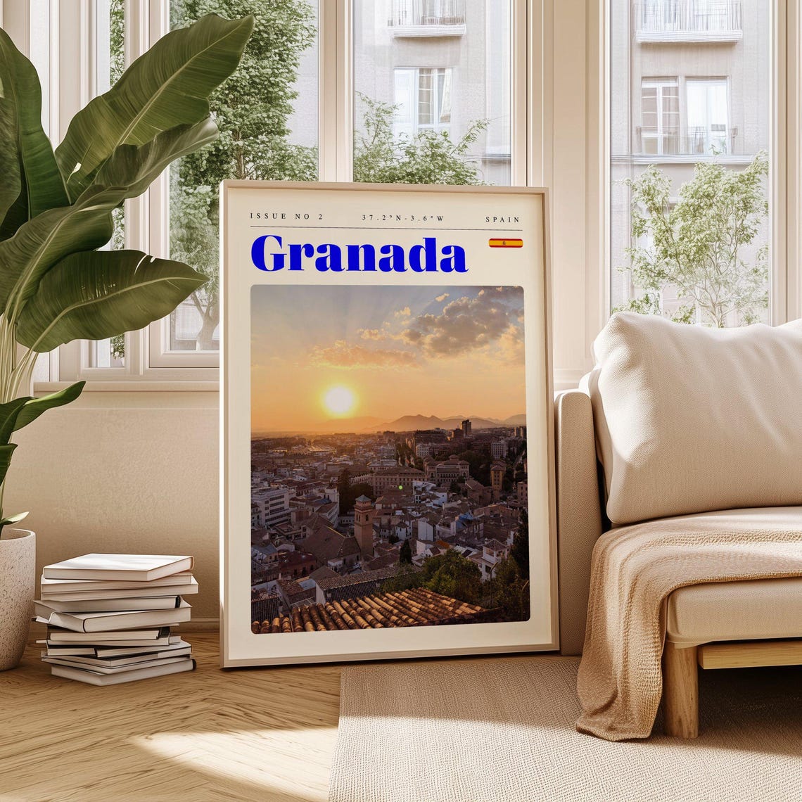Granada Spain City Sunset Rooftops Golden Sky Photo Travel Poster