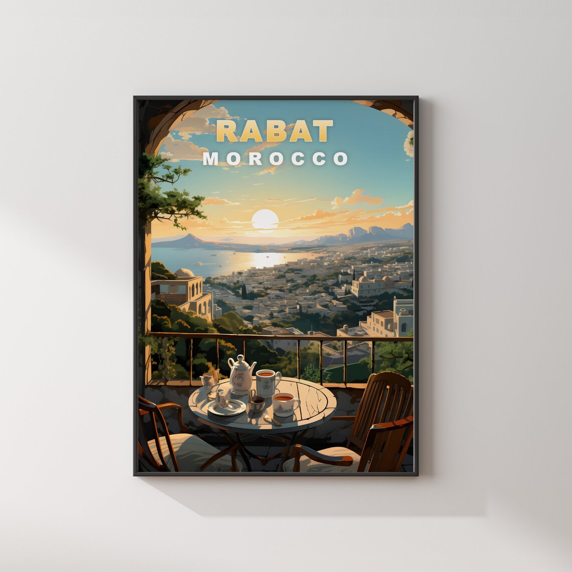 Rabat Morocco Terrace Tea Sunset Over Bay City View Travel Poster - Image 2