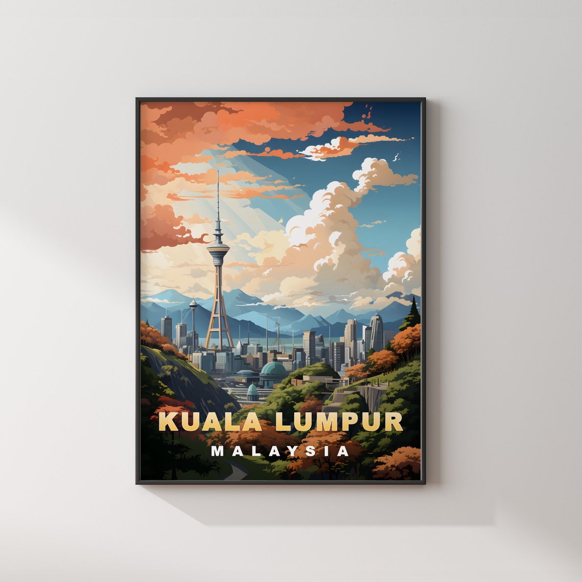 Kuala Lumpur Malaysia Tower Skyline Autumn Hills Travel Poster - Image 2