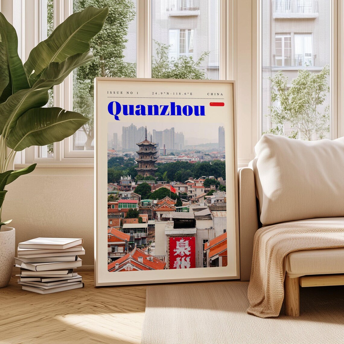 Quanzhou China Ancient Pagoda Old City Rooftops Travel Poster