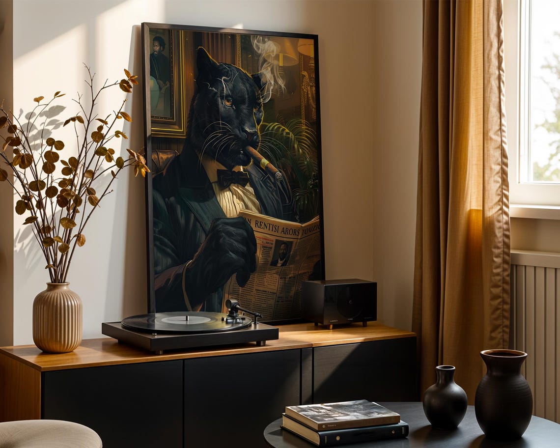 Leopard Print Masculine Wall Art Black Extra Large Animal Original Prints