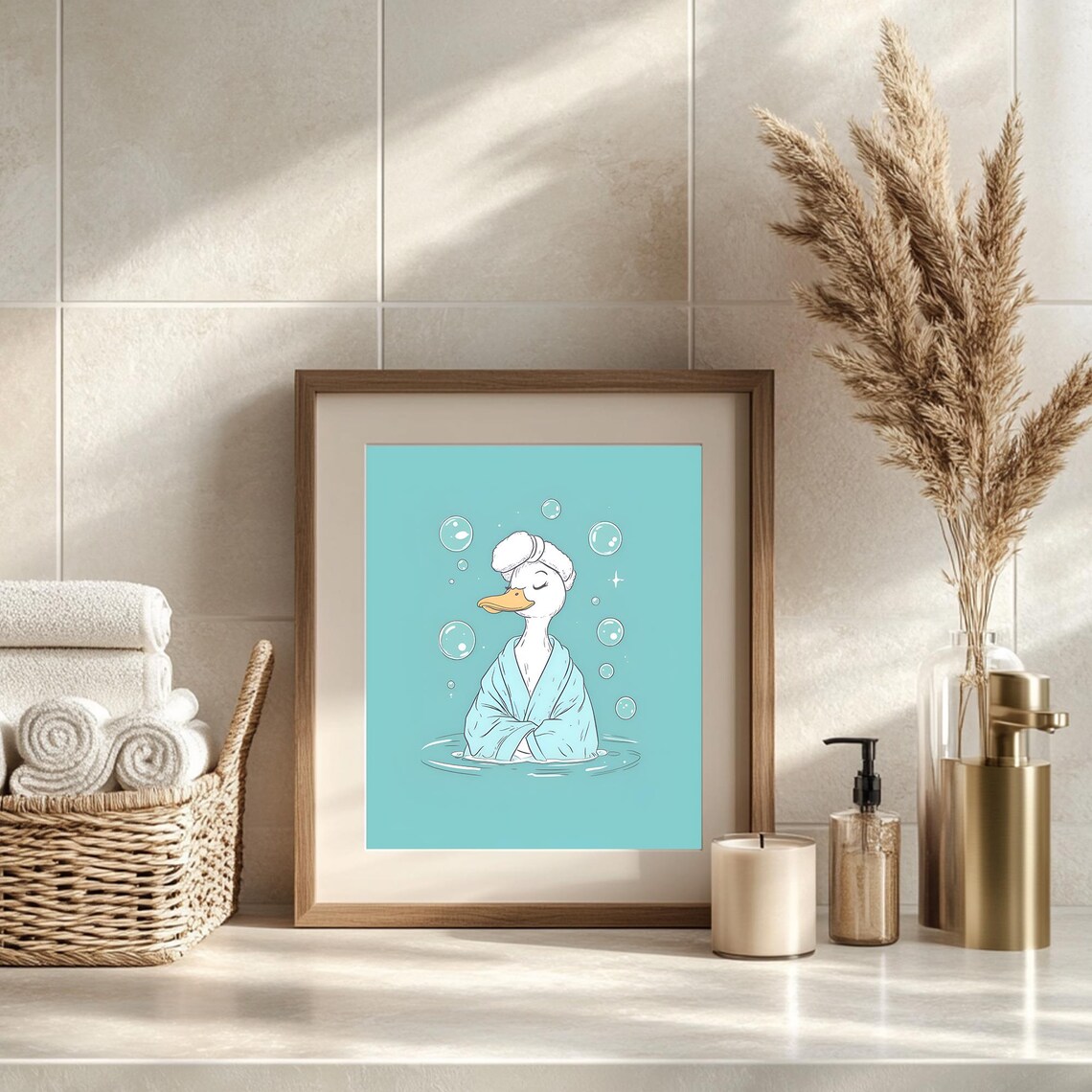 Funny Bathroom Wall Art Duck Print Relaxing Spa Prints Quirky Modern Decor
