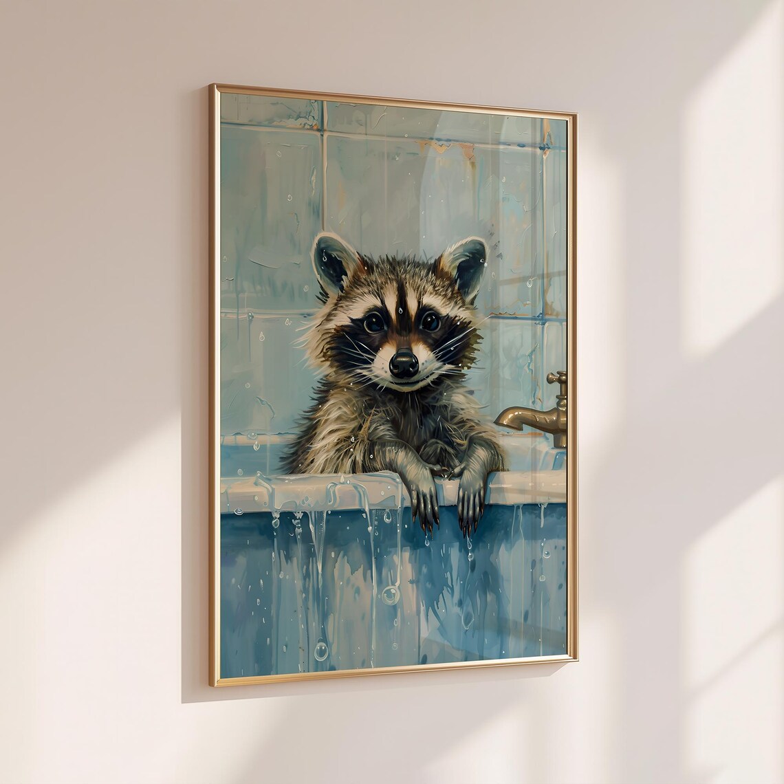 Raccoon Bathroom Wall Art, Funny Animal Poster