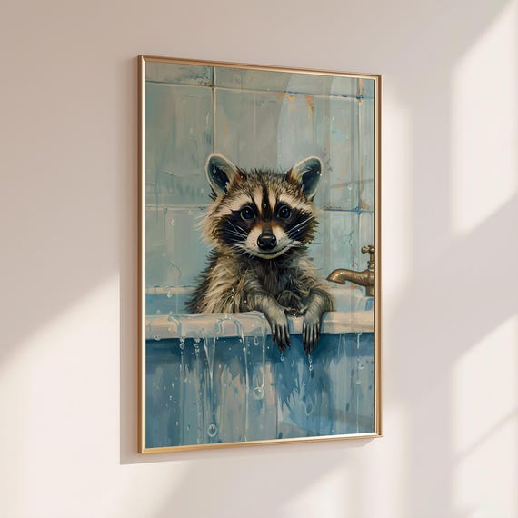 Raccoon Bathroom Wall Art, Funny Animal Poster