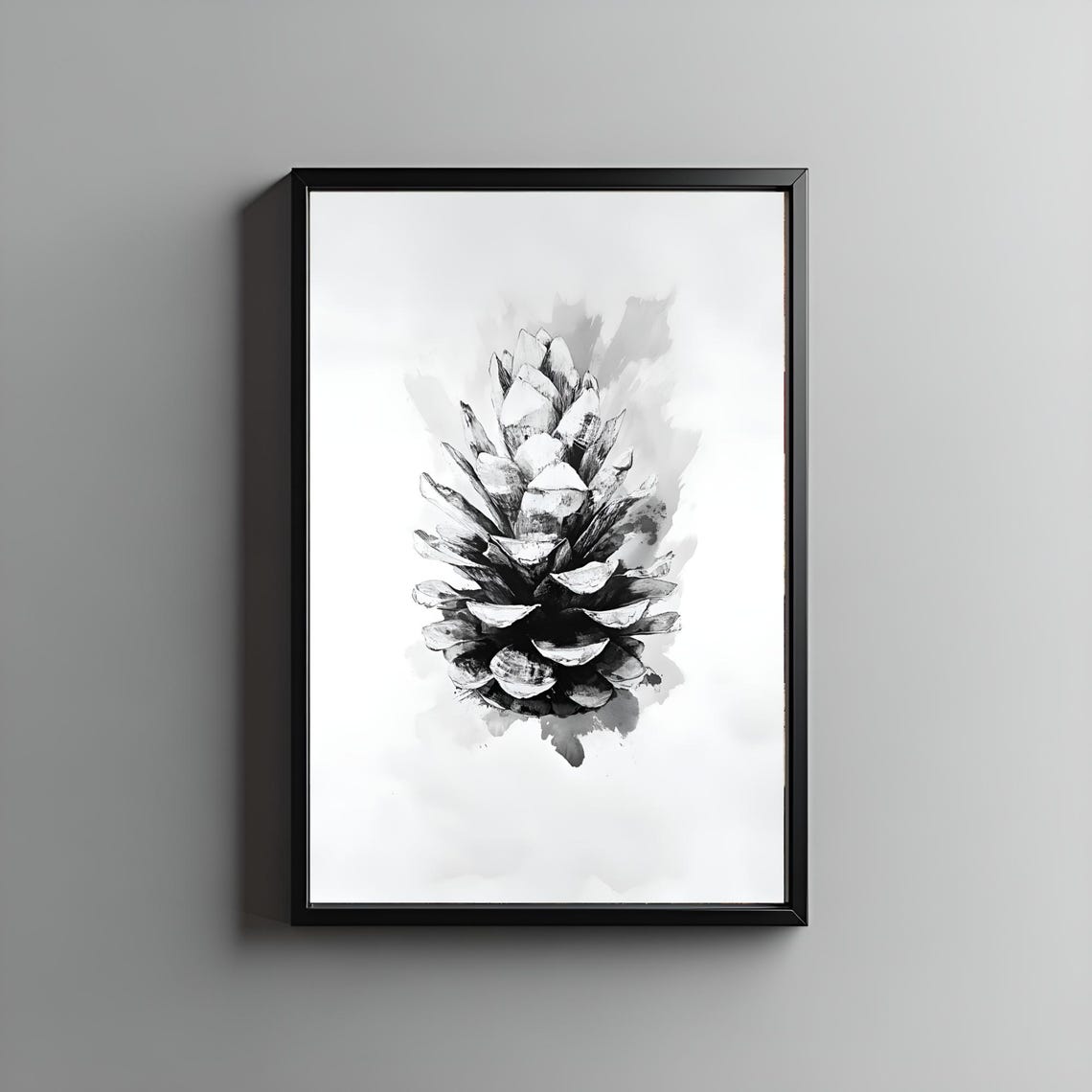 Black and White Watercolor Pine Cone Botanical Minimalist Art Poster