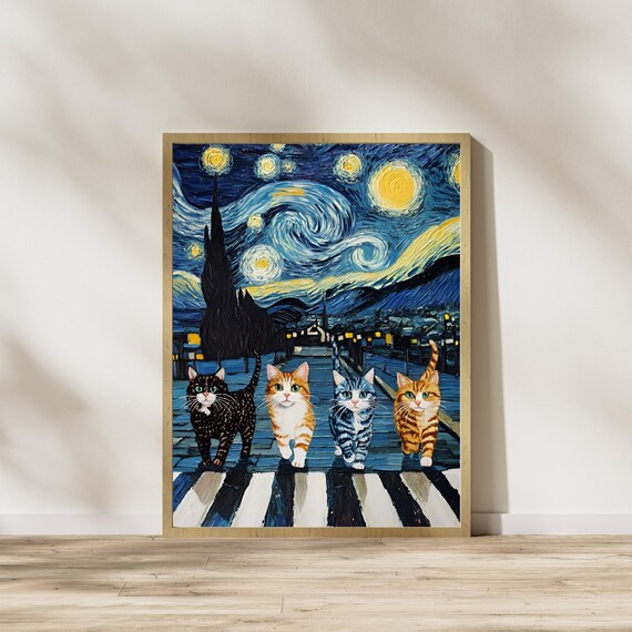 Justwalldesign Cat Art Animal Prints Black Funny Poster Print Wall Decor Colorful