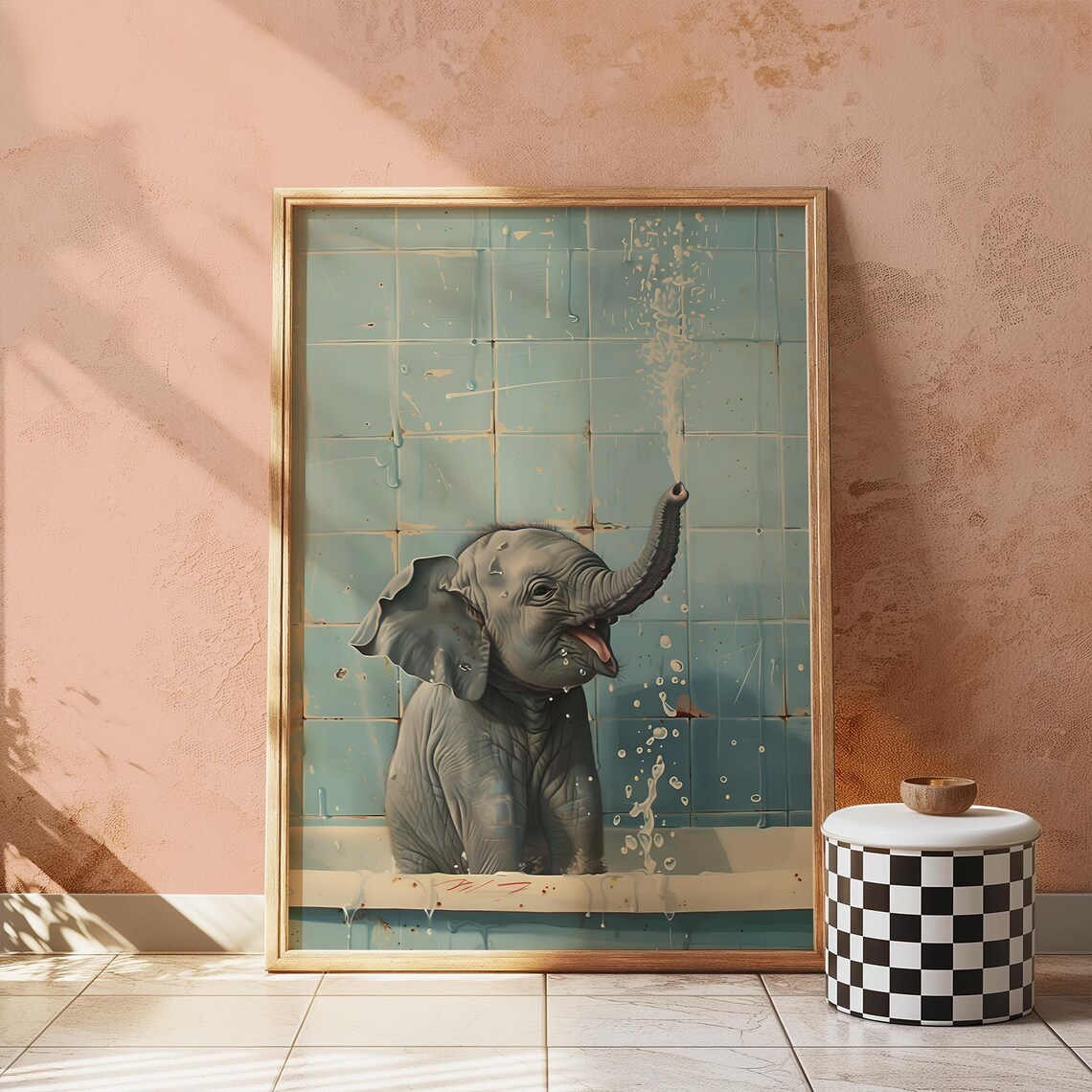 Cute Elephant Art Print, Bathroom Wall Decor