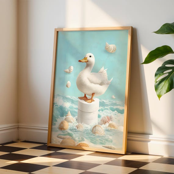 Bathroom Duck Print Funny Wall Art Toilet Poster With Cute Decor