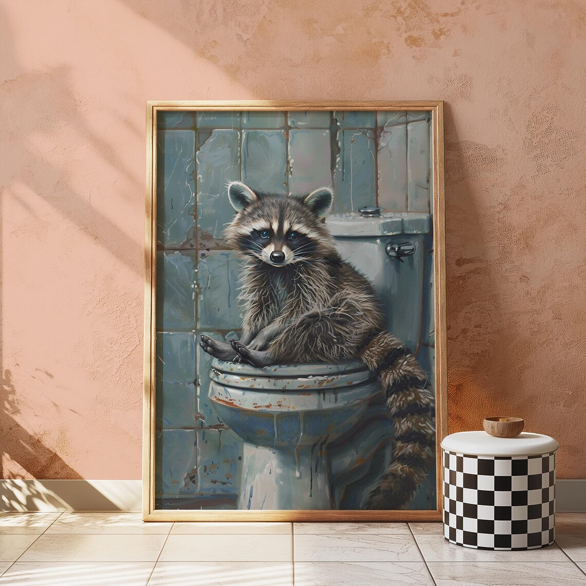 Funny Bathroom Wall Art Raccoon Print Trendy Preppy Prints Apartment Decor