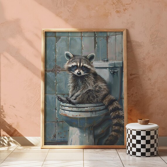 Funny Bathroom Wall Art Raccoon Print Trendy Preppy Prints Apartment Decor