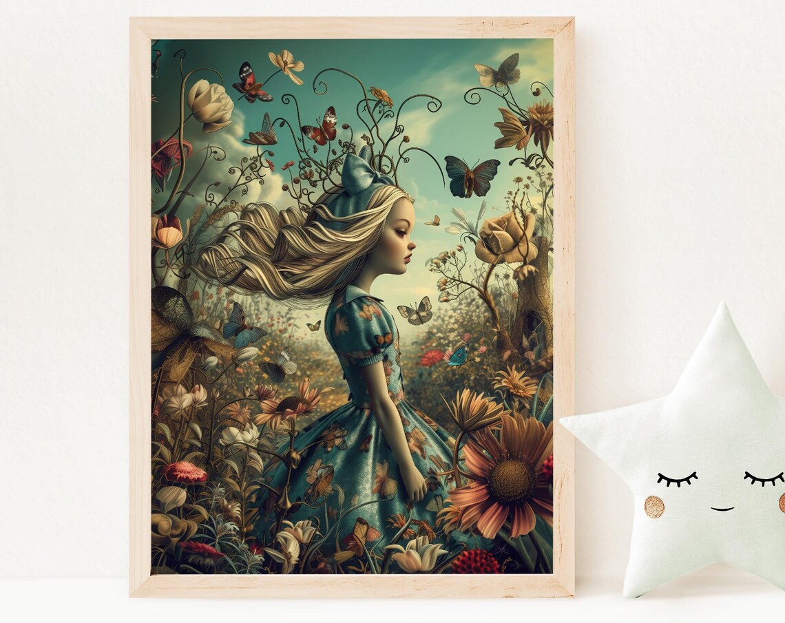 Alice In Wonderland Wildflower Art Print, Nursery Decor