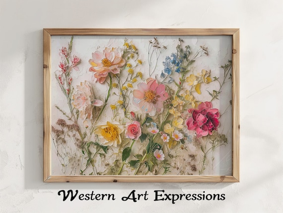 Vintage Pressed Flowers Oil On Canvas Floral Wall Art Print Botanical Illustration Home Decor Bedroom Hanging Flower