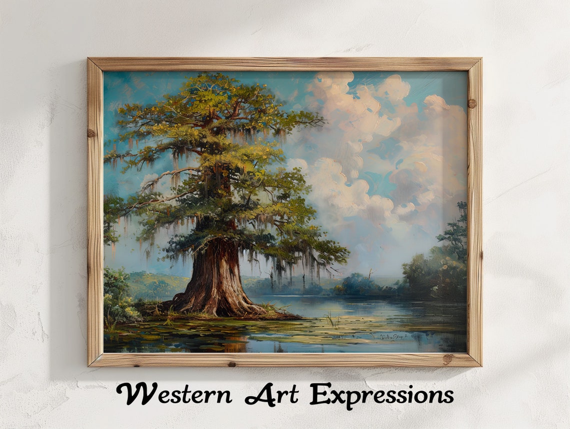 Bald Cypress Swamp Vintage Tree Painting Southern Nature Poster
