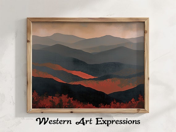 Fire In The Valley Great Smoky Mountains Abstract Mountain Landscape Wall Art Large Canvas Print Modern Home Decor Office Artwork