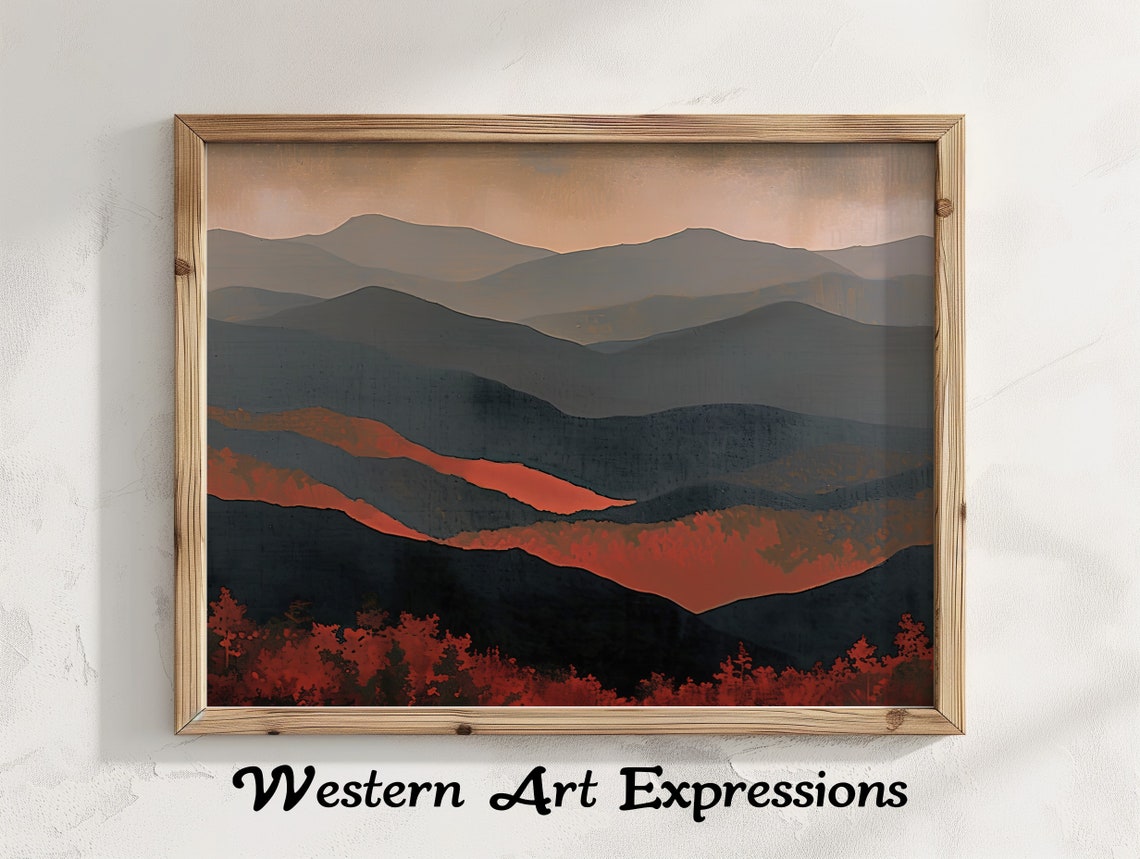 Fire In The Valley Great Smoky Mountains Abstract Mountain Landscape Wall Art Large Canvas Print Modern Home Decor Office Artwork