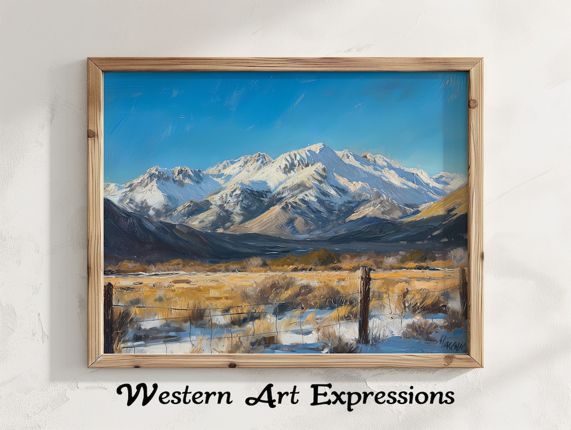 Mount Charleston Snow Peaks Golden Field Oil Painting Poster