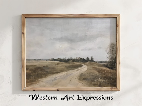 Winding Dirt Road Through Rustic Fields Vintage Landscape Poster