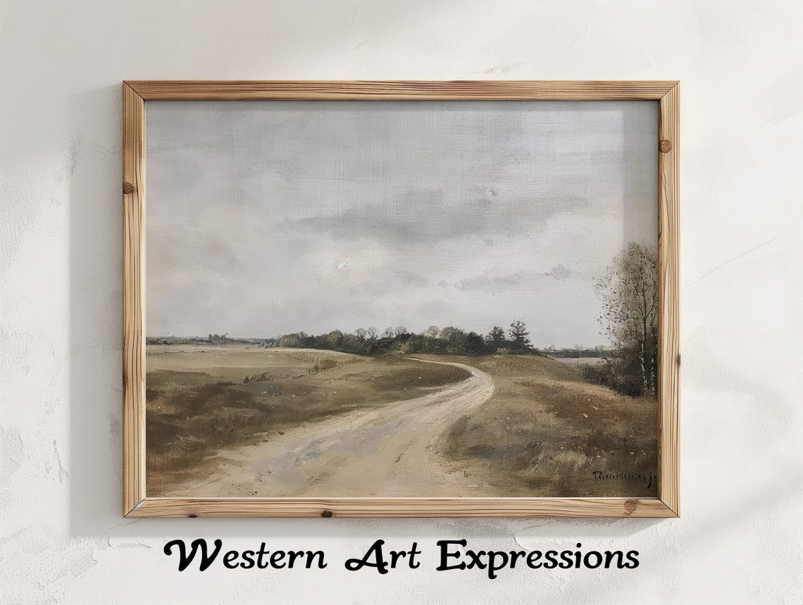 Winding Dirt Road Through Rustic Fields Vintage Landscape Poster