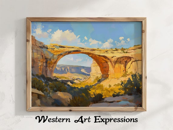 Owachomo Bridge Oil Painting Print Rustic Decor Landscape Wall Art