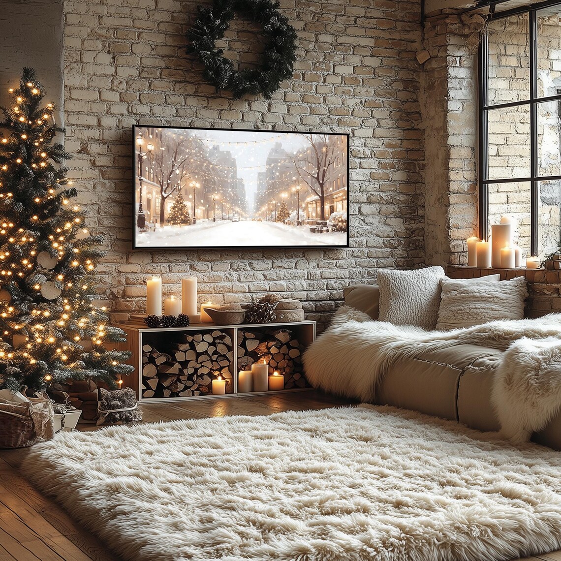 Gold Christmas Frame TV Art Bundle of 40 Holiday Winter Scenes Poster - Image 2