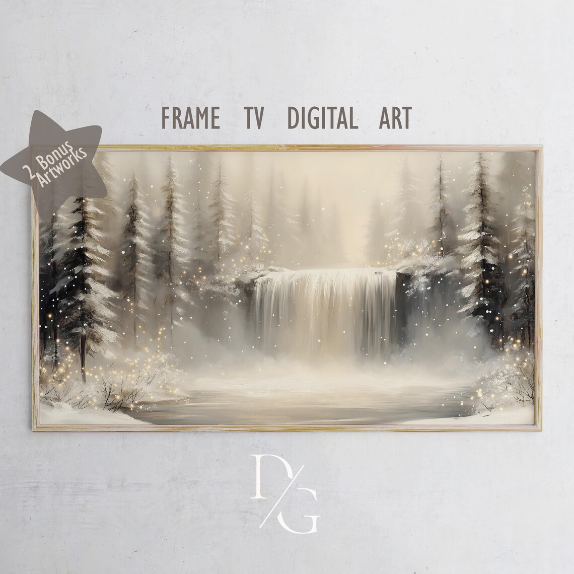 Whispering Winter Cascade Snowy Waterfall Misty Forest Falls Frame TV Poster - Image 5