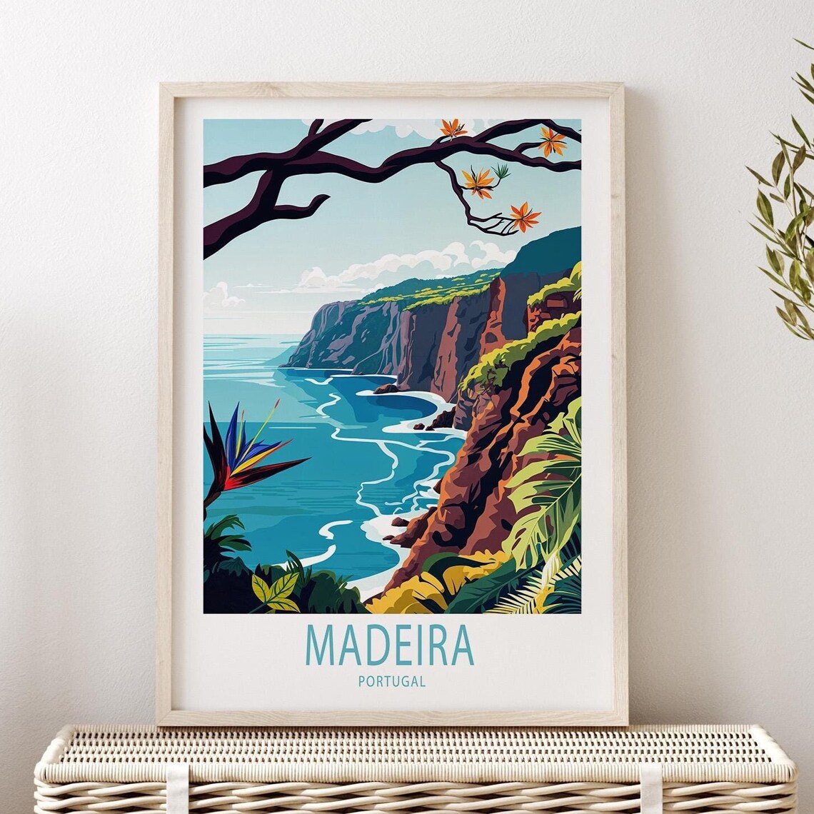 Madeira Portugal Tropical Coastal Cliffs Cove Ocean Swirls Poster - Image 3