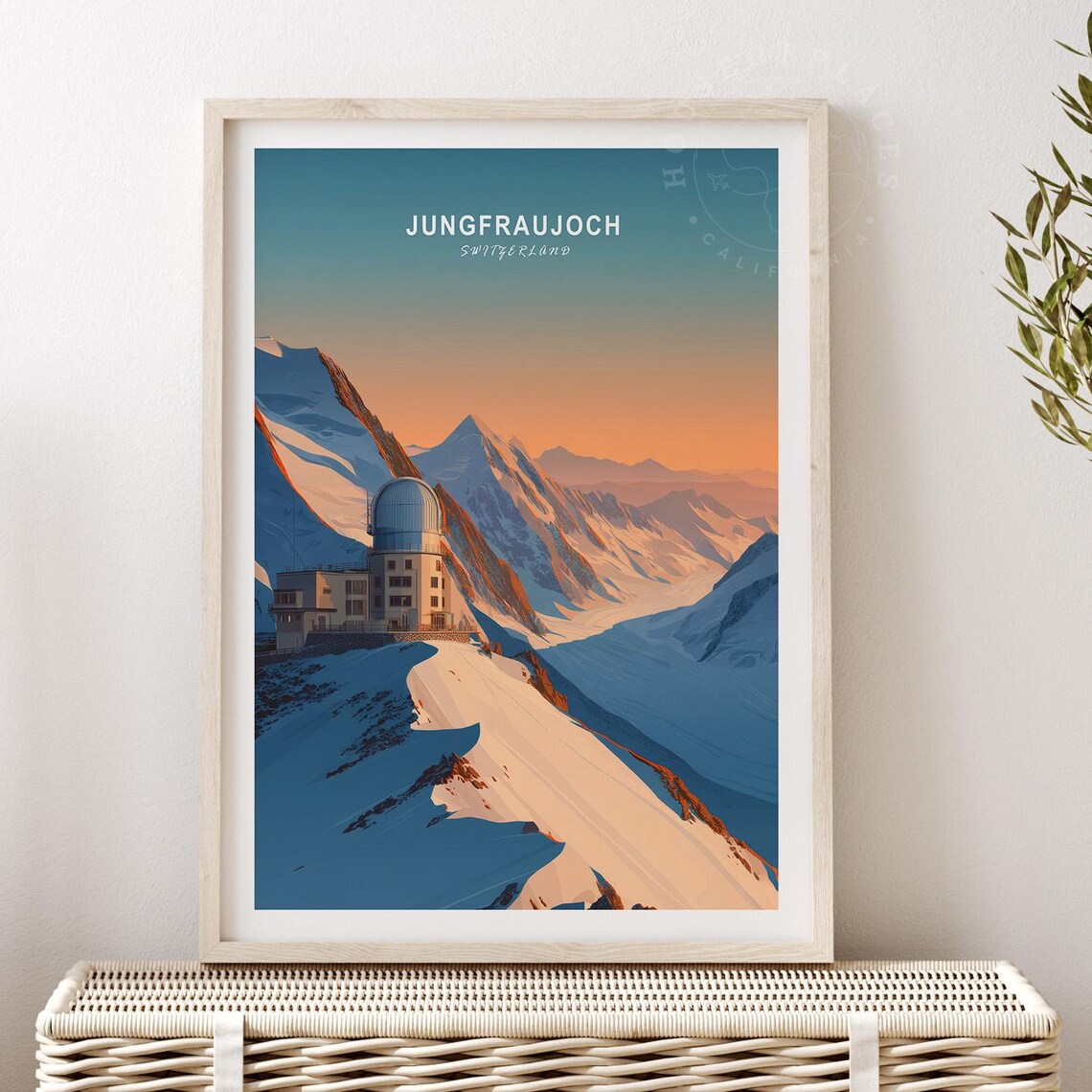 Jungfraujoch Switzerland Snowy Alps Observatory Sunset Travel Poster