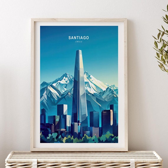 Santiago Chile Travel Poster Santiago Wall Art Print Chile Travel Print Birthday Present Minimalist Citysape Art