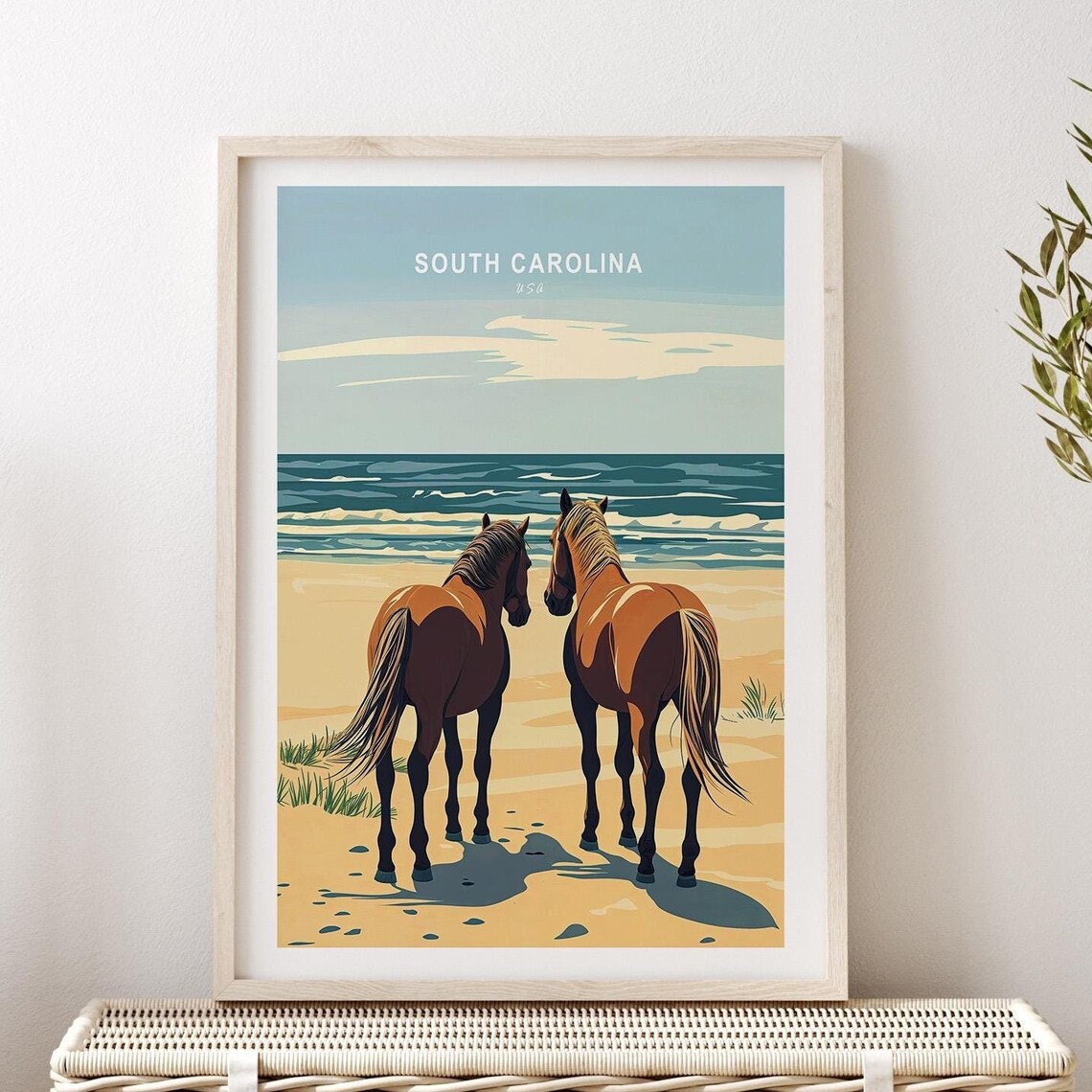 South Carolina USA Wild Beach Horses Sunrise Ocean Shore Poster